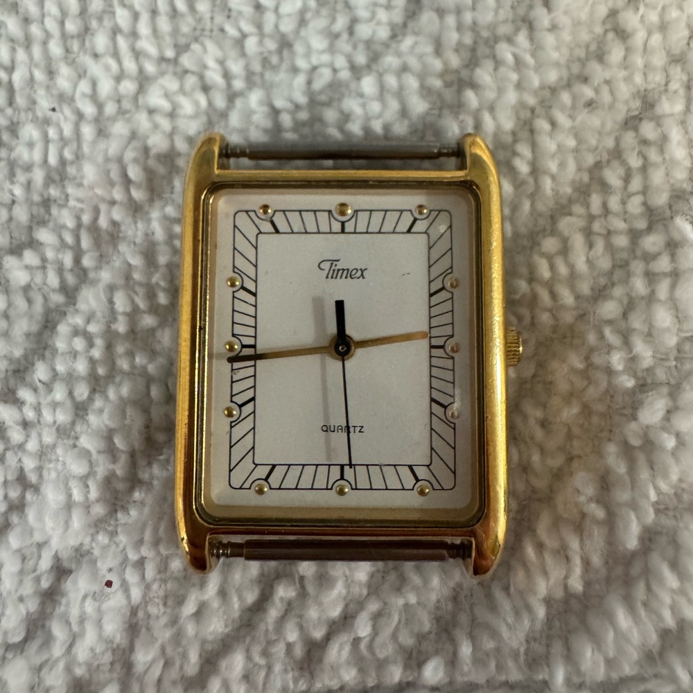 Timex Gold and White Rectangular Quartz Dress Watch